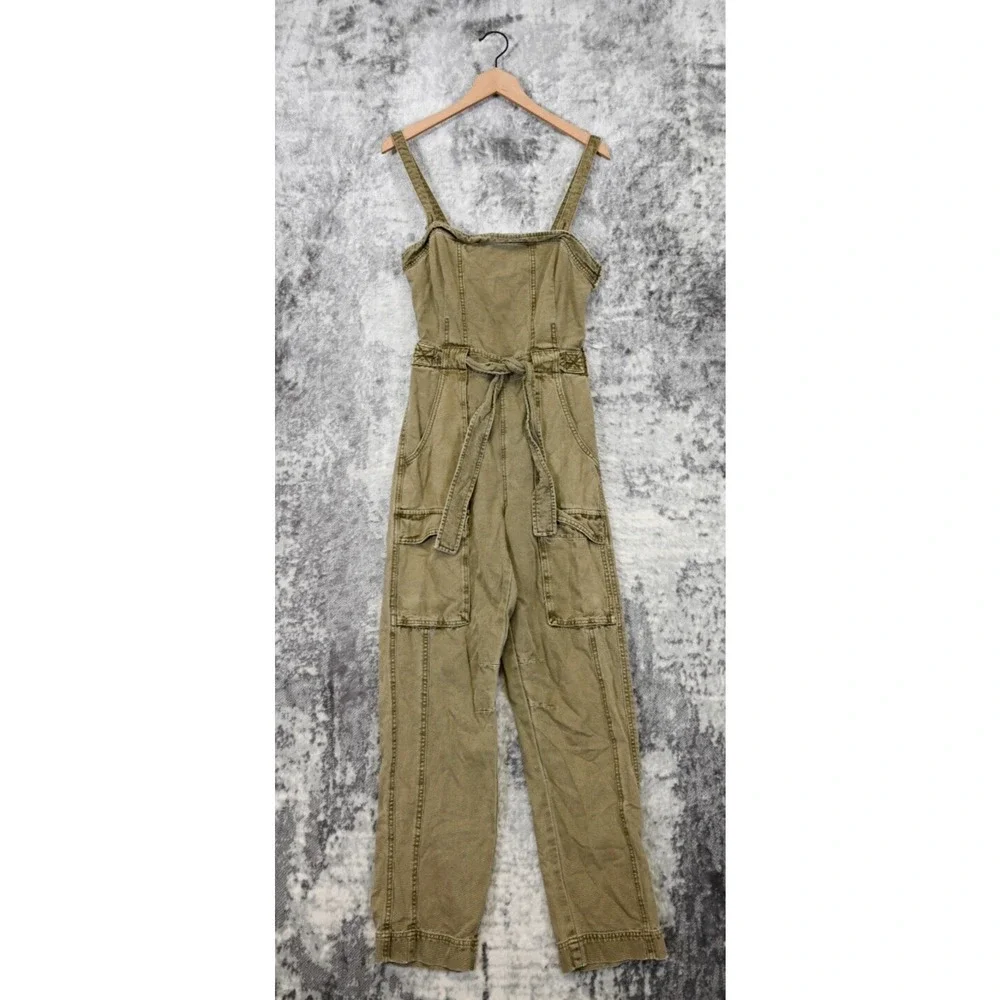 Free People Jumpsuit Womens Green Sleeveless Backless Utility Denim S Small